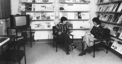 Two of the original NCSB staff, in the NCSB's resources room in 1986.